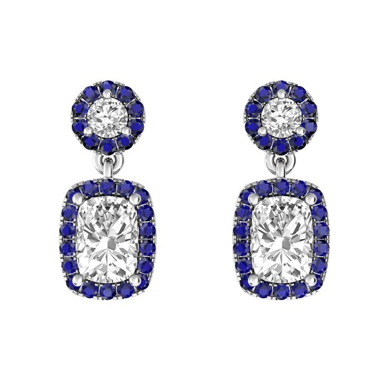 White Topaz and Sapphire Fashion Earrings Sterling Silver