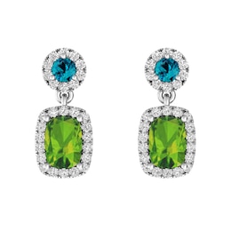 Peridot and London Blue Topaz and White Topaz Fashion Earrings Sterling Silver