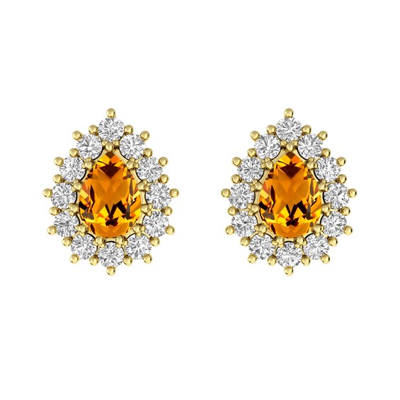 Citrine and White Topaz Fashion Earrings 10K Yellow Gold