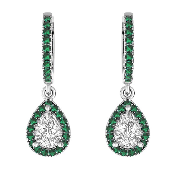 White Topaz and Emerald Fashion Earrings Sterling Silver