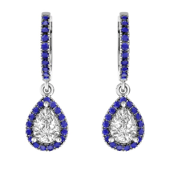White Topaz and Sapphire Fashion Earrings Sterling Silver