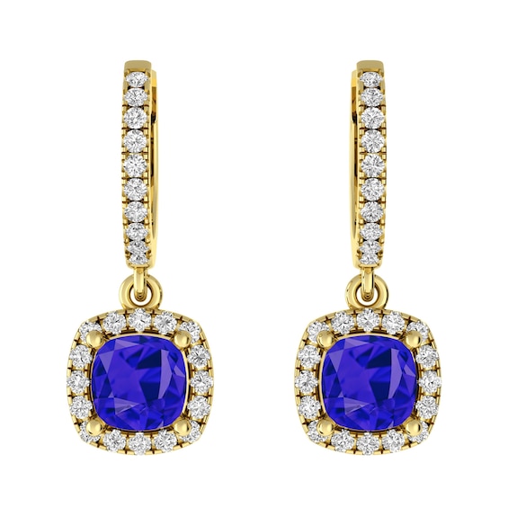 Tanzanite and White Topaz Fashion Earrings 10K Yellow Gold