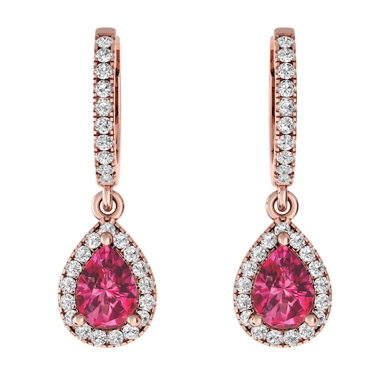 Pink Tourmaline and White Topaz Fashion Earrings 10K Rose Gold