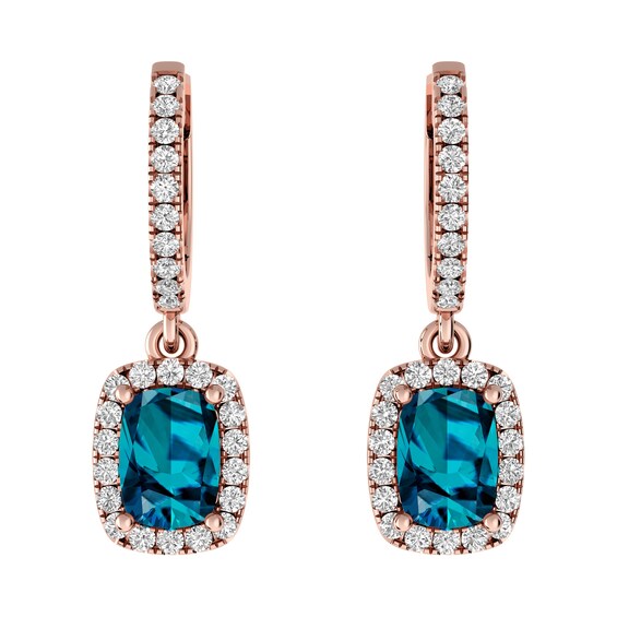 London Blue Topaz and White Topaz Fashion Earrings 10K Rose Gold