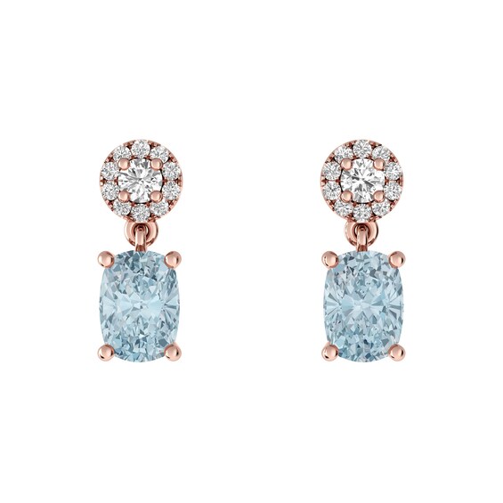 Aquamarine and White Topaz Fashion Earrings 10K Rose Gold