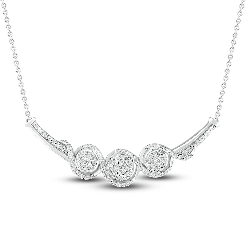 Main Image 1 of Three-Stone Diamond Necklace 1/2 ct tw Round-Cut Sterling Silver 18"