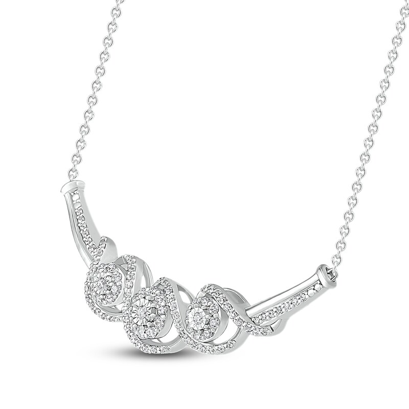 Main Image 2 of Three-Stone Diamond Necklace 1/2 ct tw Round-Cut Sterling Silver 18"