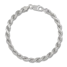 Men's Diamond Cut Rope Chain Bracelet Sterling Silver 8.5&quot;