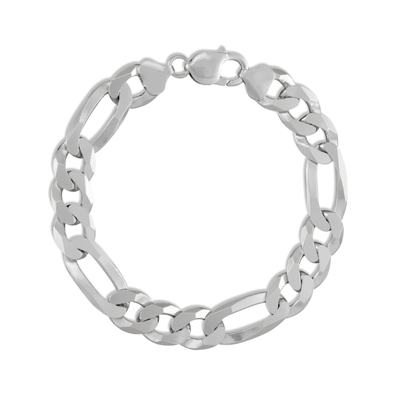 Solid Figaro Bracelet Sterling Silver 9"