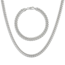 Men's Cuban Link Necklace and Bracelet Sterling Silver