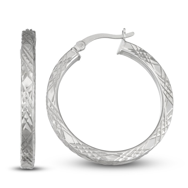 Main Image 1 of Diamond Cut Hoop Earrings Sterling Silver 30mm