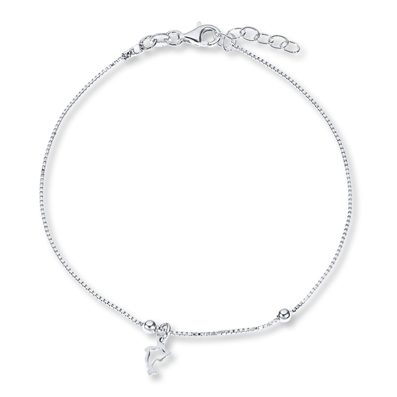 Dolphin Charm Anklet Sterling Silver 10"