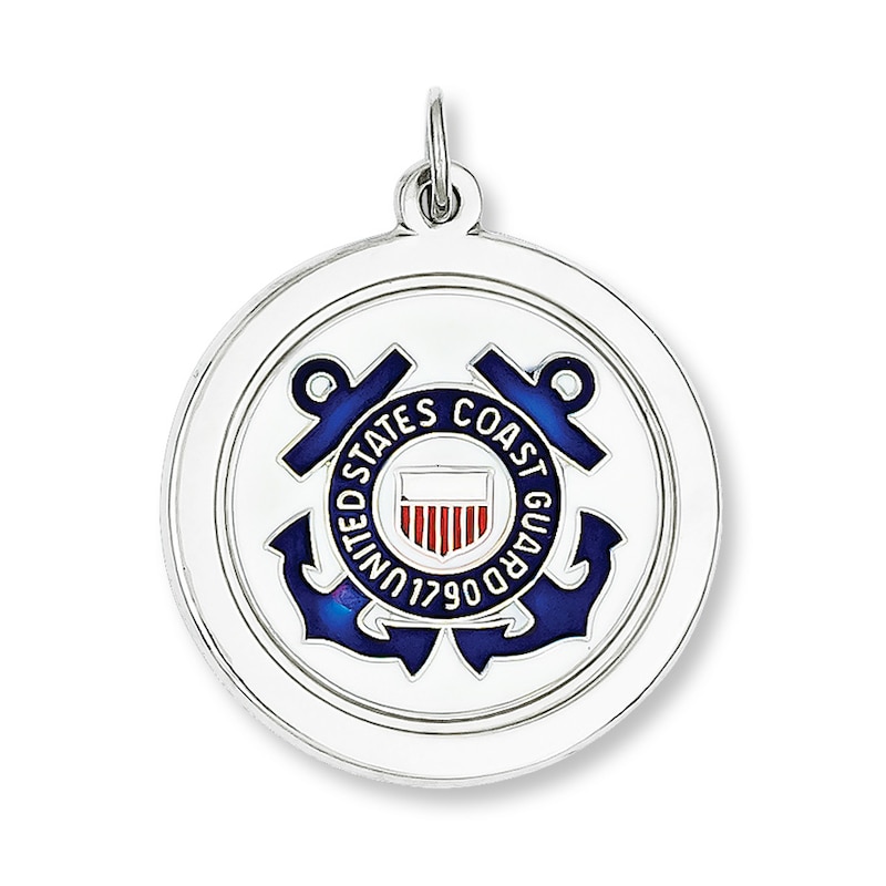 U.S. Coast Guard Charm White Enamel Sterling Silver