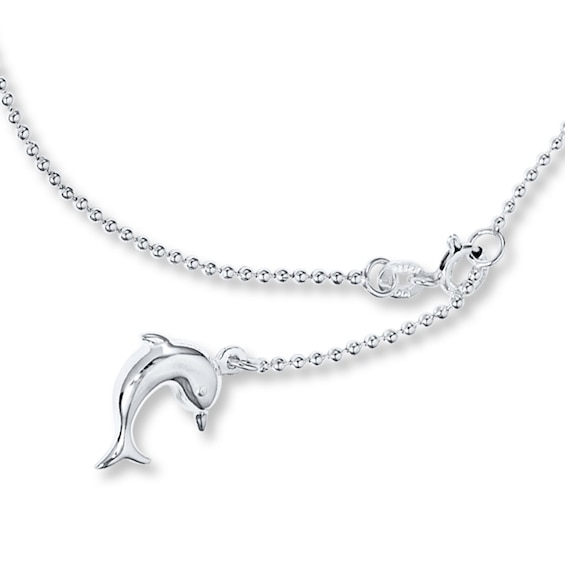 Dolphin Charm Anklet Sterling Silver 10"
