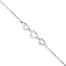 Heart Link Anklet Sterling Silver 10&quot;-11&quot;