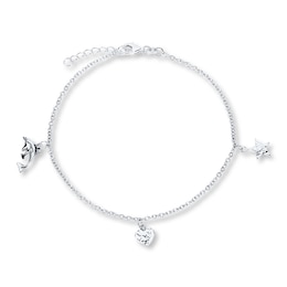 Heart/Star/Dolphin Anklet Sterling Silver 9&quot; Length
