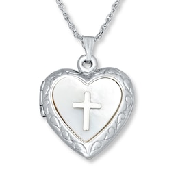 Cross Heart Locket Mother-of-Pearl Sterling Silver