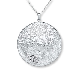 Round Floral Locket Sterling Silver