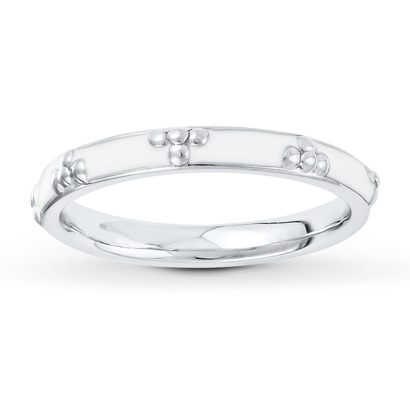 Stackable Ring White Enamel Sterling Silver