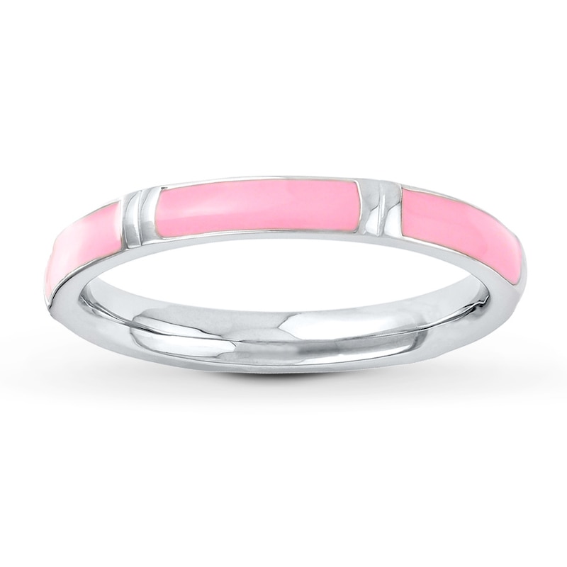 Stackable Ring Pink Enamel Sterling Silver