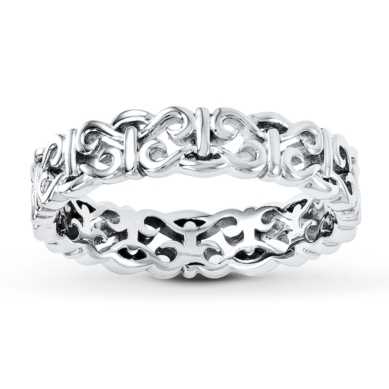 Stackable Ring Carved Band Sterling Silver