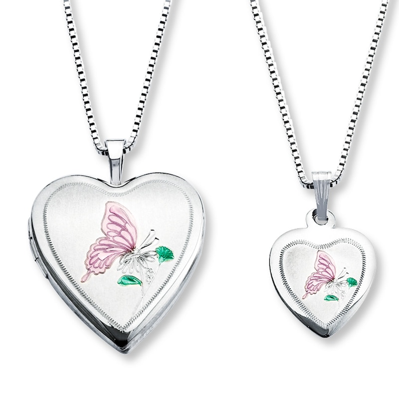 Mother/Daughter Necklaces Heart with Butterfly Sterling Silver