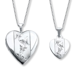 Mother/Daughter Necklaces Heart w/ Butterflies Sterling Silver