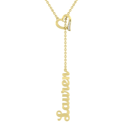 Vertical Nameplate Lariat Heart Necklace (1 Name)