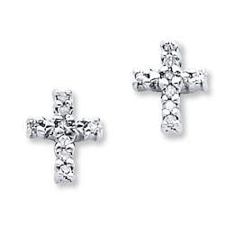 Diamond Cross Earrings 1/20 ct tw Round-cut Sterling Silver