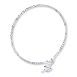 Palm Tree Anklet Sterling Silver 9&quot; Length