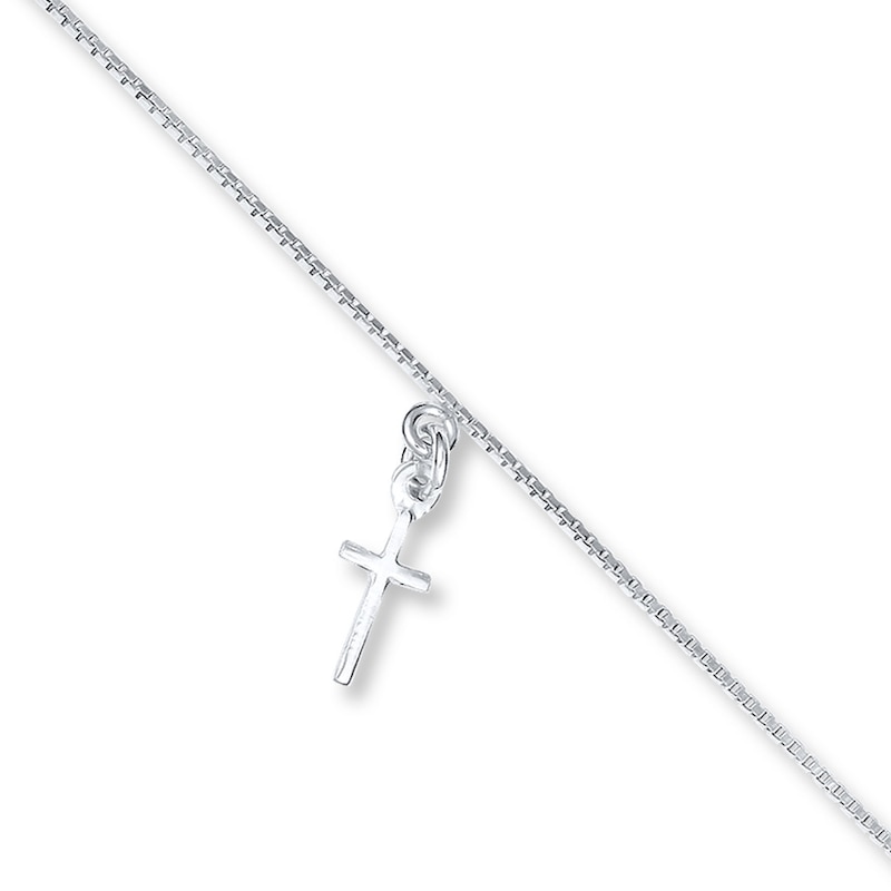 Cross Charm Anklet Sterling Silver 9"