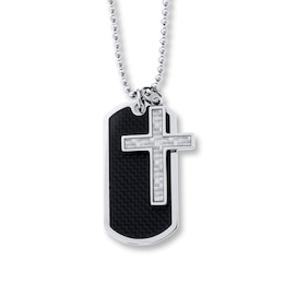 Cross Dog Tag Necklace Stainless Steel 22&quot;