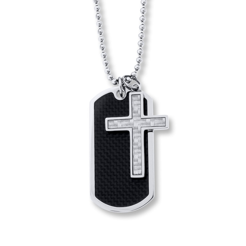 Cross Dog Tag Necklace Stainless Steel 22"