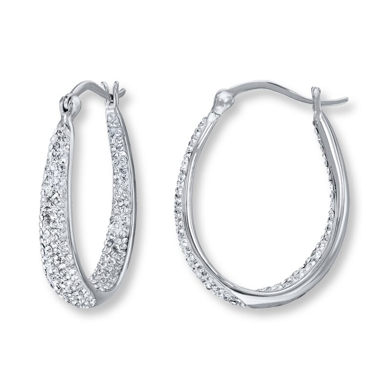 Main Image 1 of Crystal Hoop Earrings Sterling Silver