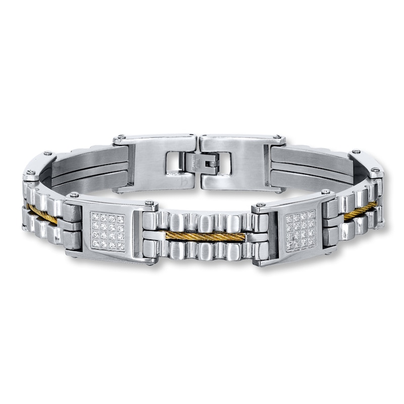 Main Image 1 of Men's Bracelet Cubic Zirconia Stainless Steel 9"