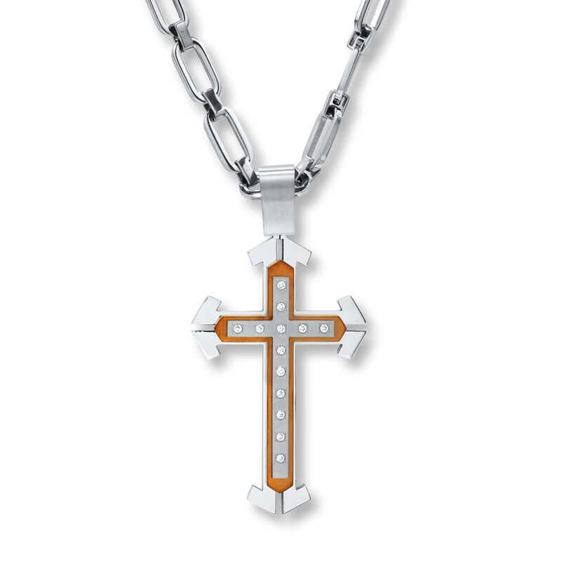 Main Image 1 of Men's Cross Necklace Cubic Zirconia Stainless Steel