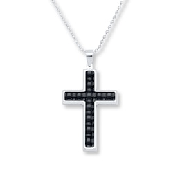 Men's Cross Necklace Leather Accent Stainless Steel