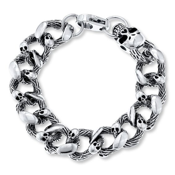 Jade Angel Mens Stainless Steel Skull Link Bracelet Gothic Style Silver Color 8 Inchese 