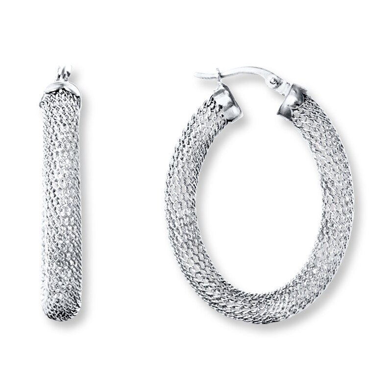 Main Image 1 of Oval Mesh Hoop Earrings Sterling Silver