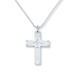 Men's Cross Necklace Stainless Steel 24&quot; Length