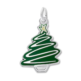 Christmas Tree Charm Green Enamel Sterling Silver