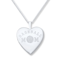 Baseball Mom Heart Sterling Silver Locket Necklace