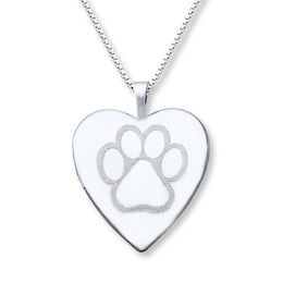 Paw Print Locket Heart Necklace Sterling Silver