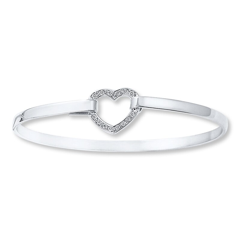 Main Image 1 of Heart Bangle Bracelet 1/15 ct tw Diamonds Sterling Silver