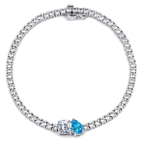 Sterling Silver Toi et Moi Birthstone Tennis Bracelet (2 Stones)