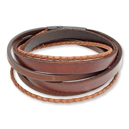 Men's Bracelet Stainless Steel Brown Leather