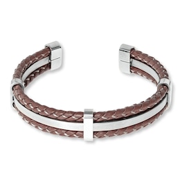 Men's Bracelet Brown Leather Stainless Steel