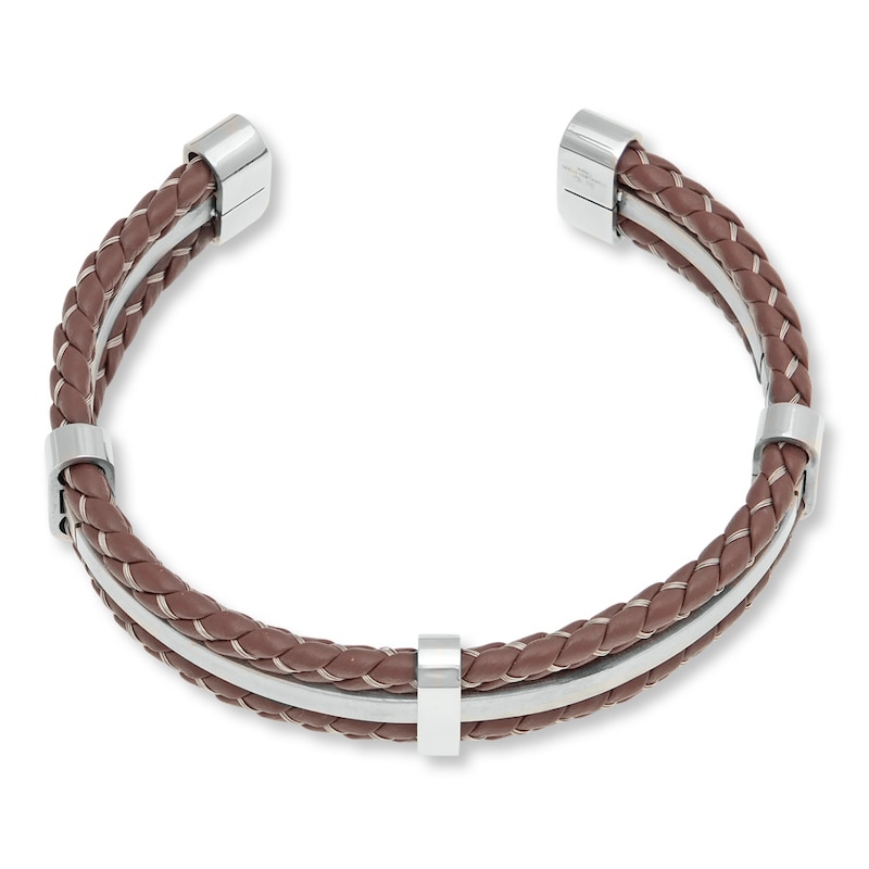 Men's Bracelet Brown Leather Stainless Steel
