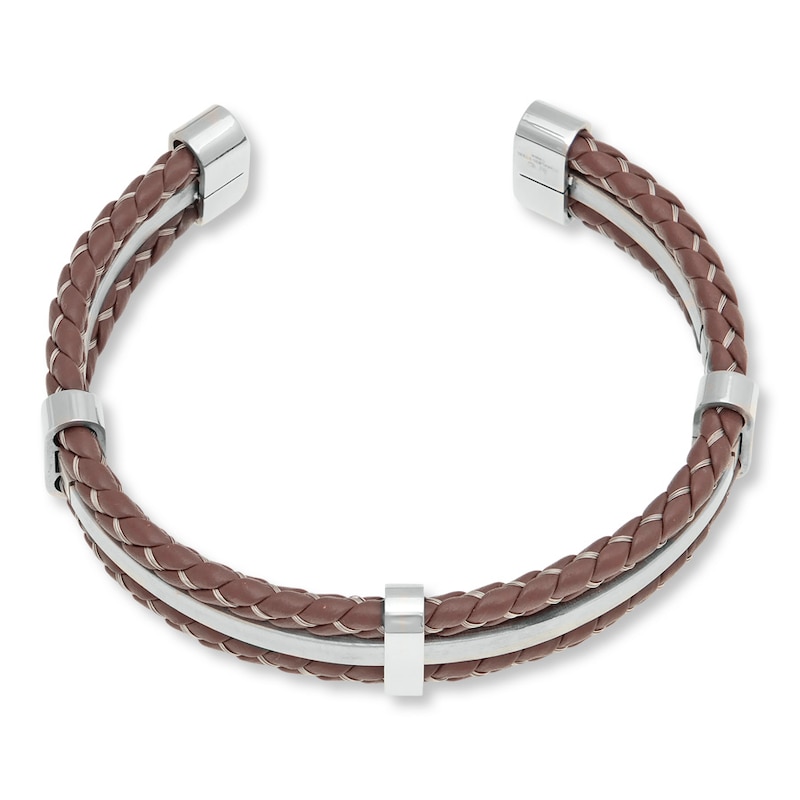 Men's Bracelet Brown Leather Stainless Steel