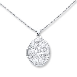 Oval Floral Locket Necklace Sterling Silver